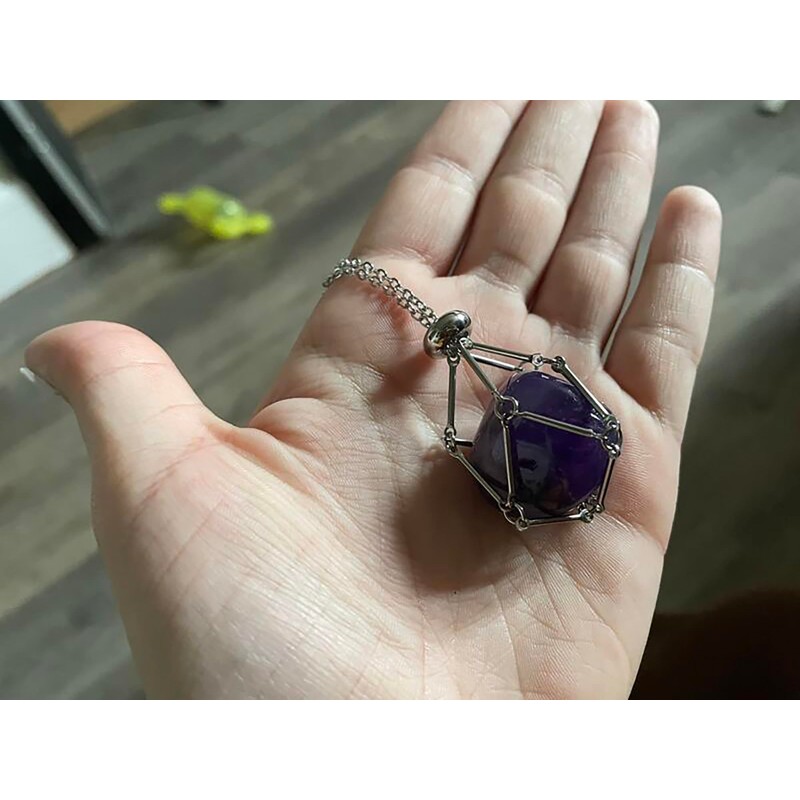 Crystal Holder Necklace Cage for Stone Adjustable Natural Crystal Cage