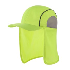 Men Reflective Fishing Cap High Visibility Outdoor Sun Hat Summer Hiking Mesh Baseball Cap Worker Neck Flap UV Protection Hat, Yellow, 6 3/4-7 1/2
