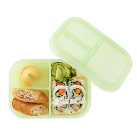 Bumkins - Caja bento para aperitivos/almuerzos para niños y adultos, contenedor de 3 compartimentos, tapa a prueba de fugas, para porciones, gran secc