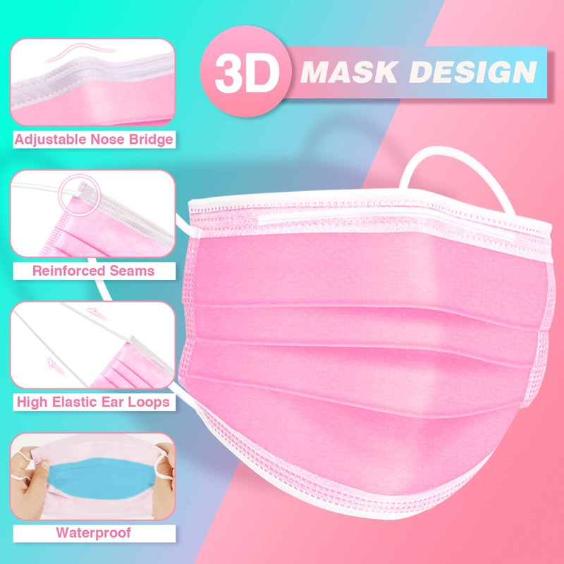 Disposable Face Masks, 50 Pack- 3 Layer Individually Wrapped Masks