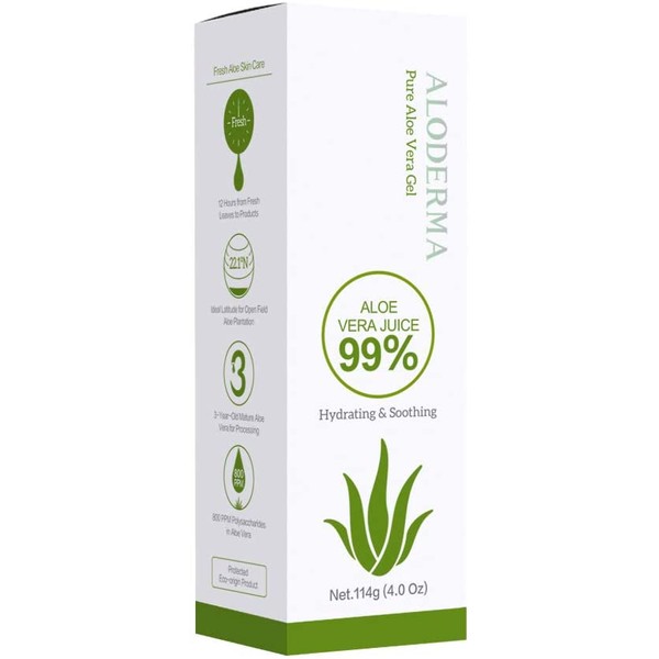 Aloderma Pure Aloe Vera Gel Made with USDA Organic certified Aloe Vera within 12 Hours of harvest (114g, 4.0 oz), No Powder Concentrates, Eco-Friendly