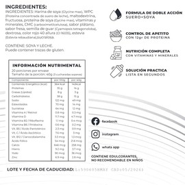 SM SYSTEM malteada de proteína en polvo sin azúcar | sabor Fresa-Platano | 800 g 20 porciones | mezcla suero de leche y soya con vitaminas y minerales | desayuno rápido o entre comidas | reemplazo de comidas ocasional