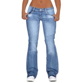 Flamingals Butt Lifting Low Rise Flamingo Jeans for Women Trendy Stretch Wide Leg Pants Denim Mid Blue S