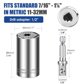 Universal Socket Set (11-32mm 7-19mm) Super Socket for Unscrew Any Bolt Multi-Function Universal Wrench Tool Kit with Power Drill Adapters Gifts for Men, Father/Dad, Husband, DIY Handyman 4PCS