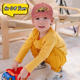 Cute Excavator Embroidery Kids Baseball Cap Washed Distressed Sun Hat Adjustable for Boys Girls Age 3-8
