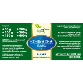 VITAIDEAL VEGAN® Echinacea root powder (Echinacea purpurea, coneflower, purple coneflower) 300 g including measuring spoon, pure natural without additives.