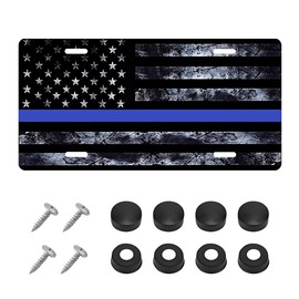 DXNQ Vintage American Flag License Plate, Personalise USA Flag Car Front License Plate Tag with 4 Screws, Aluminum Metal Rust-Proof Patriotic US Flag Vanity Tag Auto Plate Decor (Black & Blue)