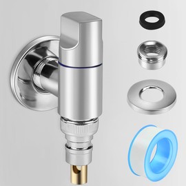 COOLBOTANG Washer Faucet Fittings, Pure Copper Casting, Single Faucet with Emergency Stop Valve, Exposed Type Single Faucet with Emergency Stop Valve, Automatic Water Stop, Backflow Prevention Valve, Water Leak Prevention, Replacement, Exposed Type, Embe