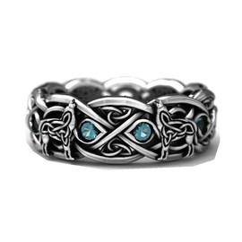 GAUEIOUR Wolf Ring for Men,Vintage Celtic Wolf Topaz Cross Ring, Norwegian Viking Wolf Totem Ring, Talisman Alloy Ring, Punk Ring, Unisex, Jewelry Gift (Silver, Size 7)