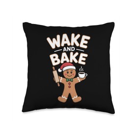 Wake and Bake Gingerbread Rolling Pin Christmas Cookie Throw Pillow