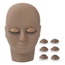 Lash Mannequin Head Makeup Eyelash Extension Practice Doll Head with 3 Pairs Removable Eyelids Double Layer Lashes Dark Brown