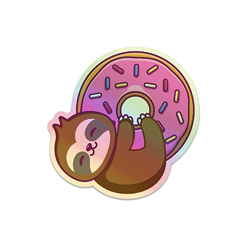 Holographic Sloth Hanging on Donut Unique Sticker Cool Decal Humor