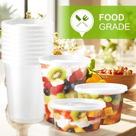 LATERN 24Pcs Plastic Food Containers with Lids, 360ml /12oz Reusable Food Storage Cups Leakproof Soup Storage Container Freezer Safe Microwaveable Deli Cups for Meal Prep and Portion Control