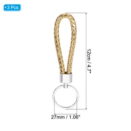 PATIKIL Braided Leather Keychain with Stainless Steel Key Ring, 3 Pack PU Woven Wristlet Lanyard Strap Fob Keyring Holder for Car Bag Wallet Pendant, Golden