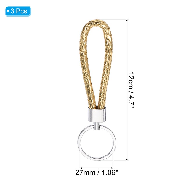 PATIKIL Braided Leather Keychain with Stainless Steel Key Ring, 3