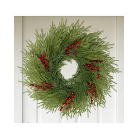 ESTABA Artificial Christmas Wreaths for Front Door, 26IN Large Winter Pine Wreath with Red Berries, DIY Friendly Real Touch Door Wreath for Wall Window Porch Farmhouse, Indoor Outdoor Decor Wreath