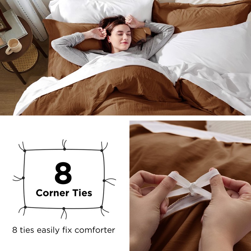 Bedsure Bedsure Brown Duvet Cover Queen Size - 3 Pieces