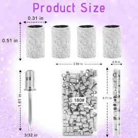 180Grit Nail Sanding Bands for Drill, 100Pcs Fine White Professional With 3/32" Bit, Set for Manicure & Pedicure