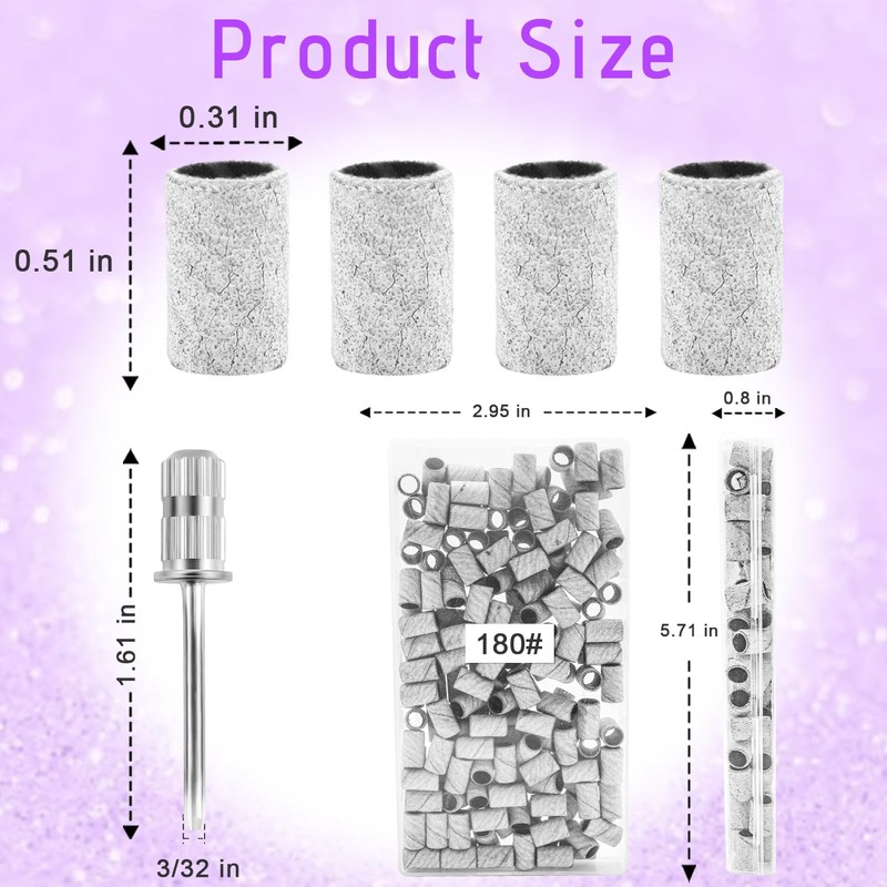 180Grit Nail Sanding Bands for Drill, 100Pcs Fine White Professional