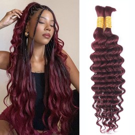 Unipearl Deep Curly Human Braiding Hair for Boho Braids 14 Inch 100g，#99J Burgundy Color Wave Wave Bulk Human Hair Extensions Wet and Wavy 2 Bundles