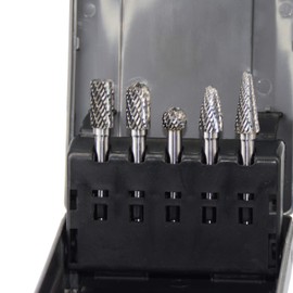 Carbide Burrs Set 5pcs with 1/4''Shank Double Cut Solid Power Tools Tungsten Carbide Rotary Files Bits for Die Grinder Metal Wood Carving Engraving Polishing Drilling Grinding Milling Cutting