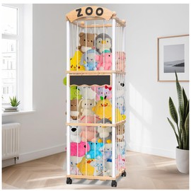 handrong Stuffed Animals Storage,Wood Stuffed Animal Holder Organizer,120+ Plushies Stuffy Storages,3-Tier Toy Storages Organizer Shelf Tower for Nursery Playroom Kidroom Living Room