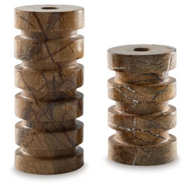 Signature Design by Ashley Emsleyfield Contemporary Marble Candle Holder Set for Taper Candles, Set of 2, Light Brown & Black