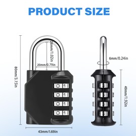 4Pcs Combination Padlock, Heavy Duty Metal Padlock for Gym Locker, Padlocks with Code, Gym Padlock, Locker Padlocks, Waterproof Combination Lock for Locker Outdoor Gate Shed (B, Black)