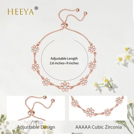 HEEYA Rose Gold Bracelets for Womens, Silver Bracelets for Women-Adjustable Bracelets with Cubic Zircon, Daisy Flower Silver Bracelet for Mum Valentines Gifts for Her Mothers Day Gifts for Mum
