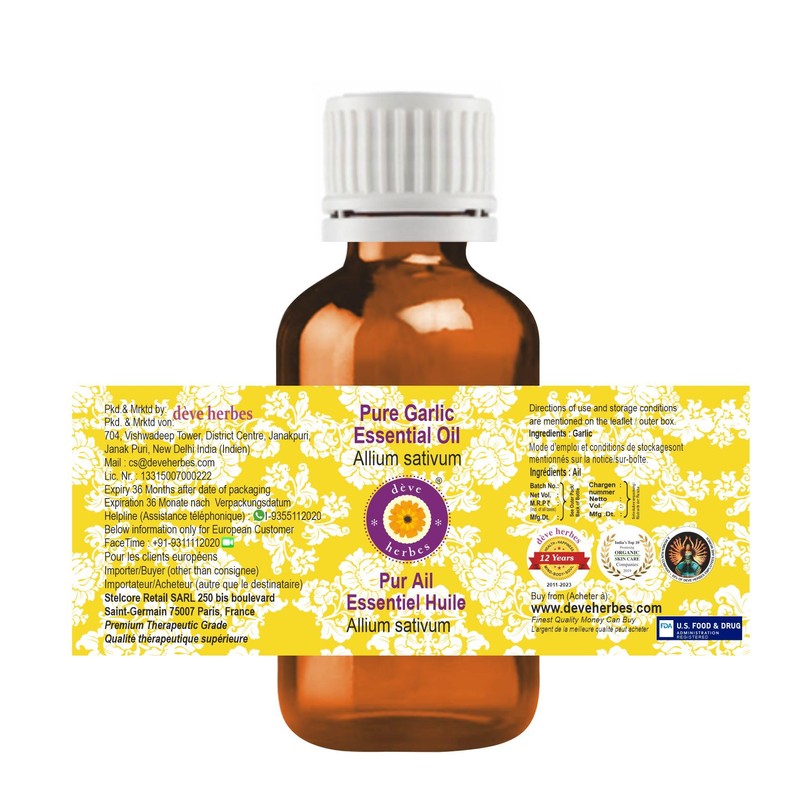 Deve Herbes Pure Garlic Essential Oil (Allium sativum) Natural Therapeutic