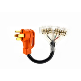 50 Amp to 110 Adapter RV Cord, 50 to 20/15 Amp Adapter, N14-50P Male to 4X 5-15R/5-20R T-Blade Household Outlet Female with Lighted Power Indicator UL Listed