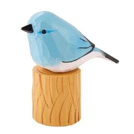 WEWAYSMILE Wooden Carved Bird Figurine, Hand Carved Painted Wooden Statues, Small Wooden Carved Bird, Cute Animal Ornament Craft for Home Office Desktop Decoration(Fat Chirp E)