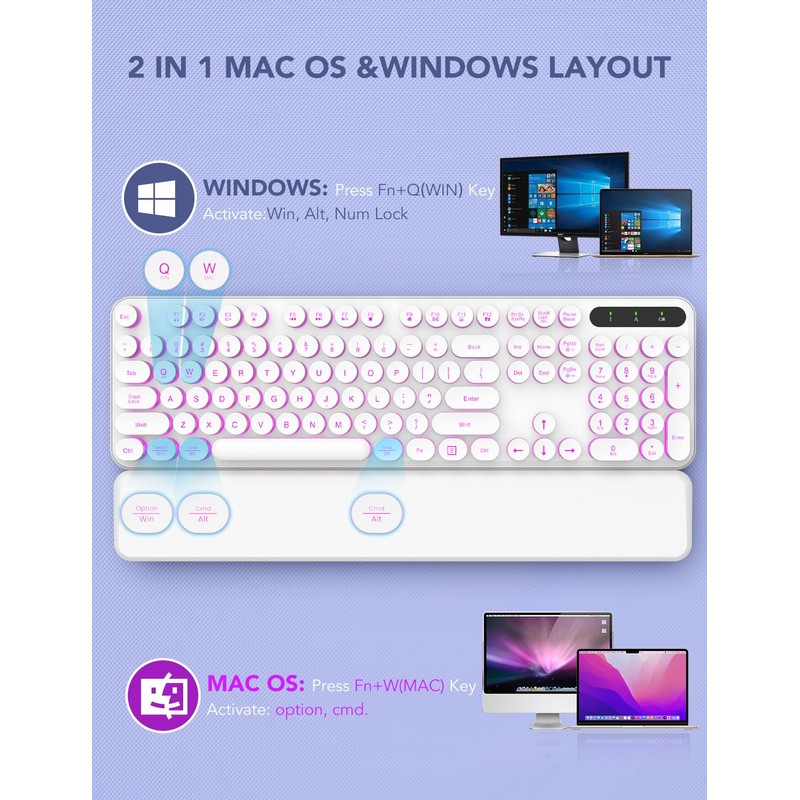 Wireless Keyboard and Mouse Backlit - Typewriter Keyboard with Retro