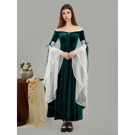 daizbella Medieval Renaissance Dress Elf Clothing Retro Gown Dress with Chiffon Sleeves