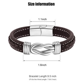 Hamoery Bracelet for Men Braided Leather Stainless Steel Bracelets Gift for Him Dad Husband Brother Son Grandson