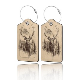 2 Pack Luggage Tags for Suitcases, Travel ID Tags with Privacy Cover, Stainless Steel Loops & Address Card – Cruise Essentials for Women Men, Backpacks & Bags Mountain Forest Deer