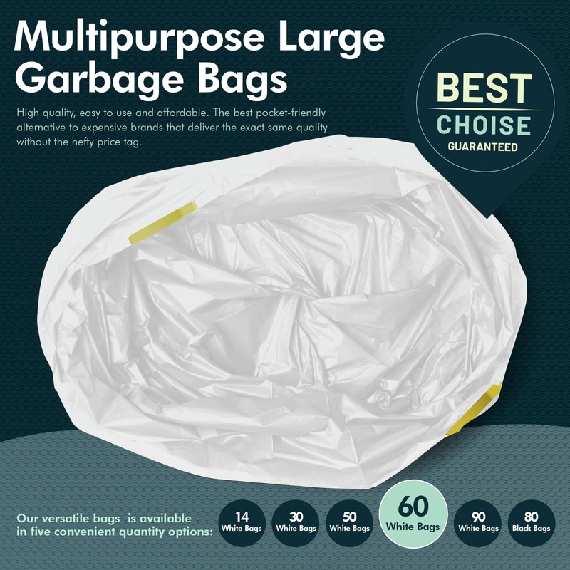 PAMI Tall 13-Gallon Kitchen Drawstring Trash Bags [60 Pack -