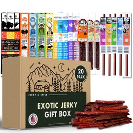 Exotic Jerky Beef Stick Gift Box (20 Pack), Beef Jerky Sampler Pack, Premium Beef Meat Sticks, Assorted Beef Jerky Variety Pack, Meat Bouquet for Men, Jerky Box, Beef Jerky Gift Pack, Jerky Bundle