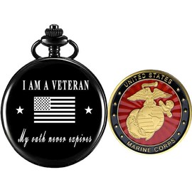 Jofanvin Gifts for Veterans,Pocket Watch for Marine Corps with Military ChanllengCoin,Best Veterans Day Gifts