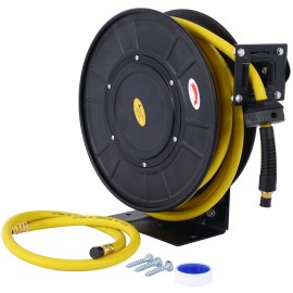 unbranded Air Reel 3/8" x 50' Retractable Flex Hybrid Hose Max 300 PSI Commercial Premium