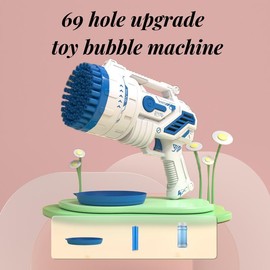 Upgraded Rechargeable Bubble Machine with 69 Holes and Colored Lights,Colorful Lights Bubble Maker Machine,Wedding Party Props,Perfect for Outdoor Play,Suitable for Parties, Gatherings, Camping, Weddings bubbletoy:_Rocket bubble machine-Pink