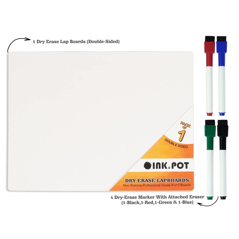 Inkdotpot Double Sided Plain White Dry Erase Drawing Lapboard for