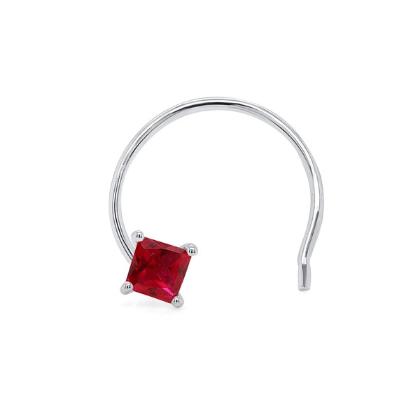 Poshadime 3mm Princess Cut Ruby Curved Nose Ring for Women