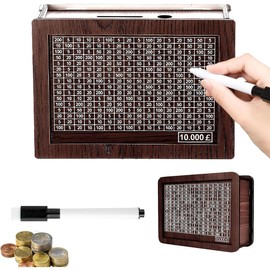 Cash Vault Wooden Savings Box,10000 Savings Challenge Box Wooden Cash Saver Money Box,Cash Saving Box Wooden Money Box with Money Target and Numbers (deep brown)