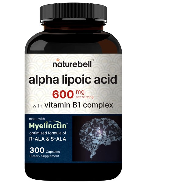 NatureBell Alpha Lipoic Acid 600mg Per Serving | 300 Capsules - with Vitamin B1 Complex | 4 in 1 - [R-ALA | S-ALA | Thiamine | Benfotiamine] - High Bioavailability, Third Party Tested | Non-GMO