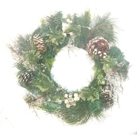Home For ALL The Holidays 16 Inch Pine Cones, White Berries and Crystal Ice Candle Ring/Wreath
