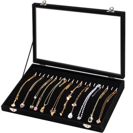 Cirhy Necklace Organizer Box, Anti-Tarnish Jewelry Box & Dustproof Necklace Case, Velvet Jewelry Tray for Drawer Storage, Tangle-Free Jewelry Organizer with Clear Lid, Christmas Gift for Women & Girls