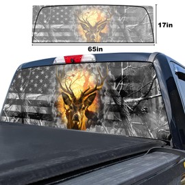 Rzuiytye Deer Flag Truck Rear Window Decal – Perforated Vinyl See-Through Sticker, Universal Fit for Pickup Trucks, Patriotic Gift for Dad, Boyfriend & Truck Owners, Easy DIY Install, 65x17IN