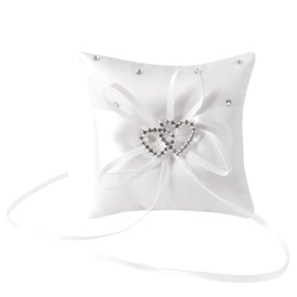 NIERBO Ring Cushion Wedding Cushion Wedding Ring Cushion with Satin Ribbon Ring Cushion Carrier Vintage Ring Holder Wedding Decoration with Double Hearts Approx. 10 cm x 10 cm