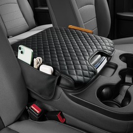 JOYTUTUS Center Console Cover Compatible with 2013-2018 Ram 1500 & 2013-2026 Ram 2500/3500/1500 Classic Model Jump Seat, Leather Arm Rest Armrest Cover for Car, Middle Console Cover Lid, with 2 Pocket